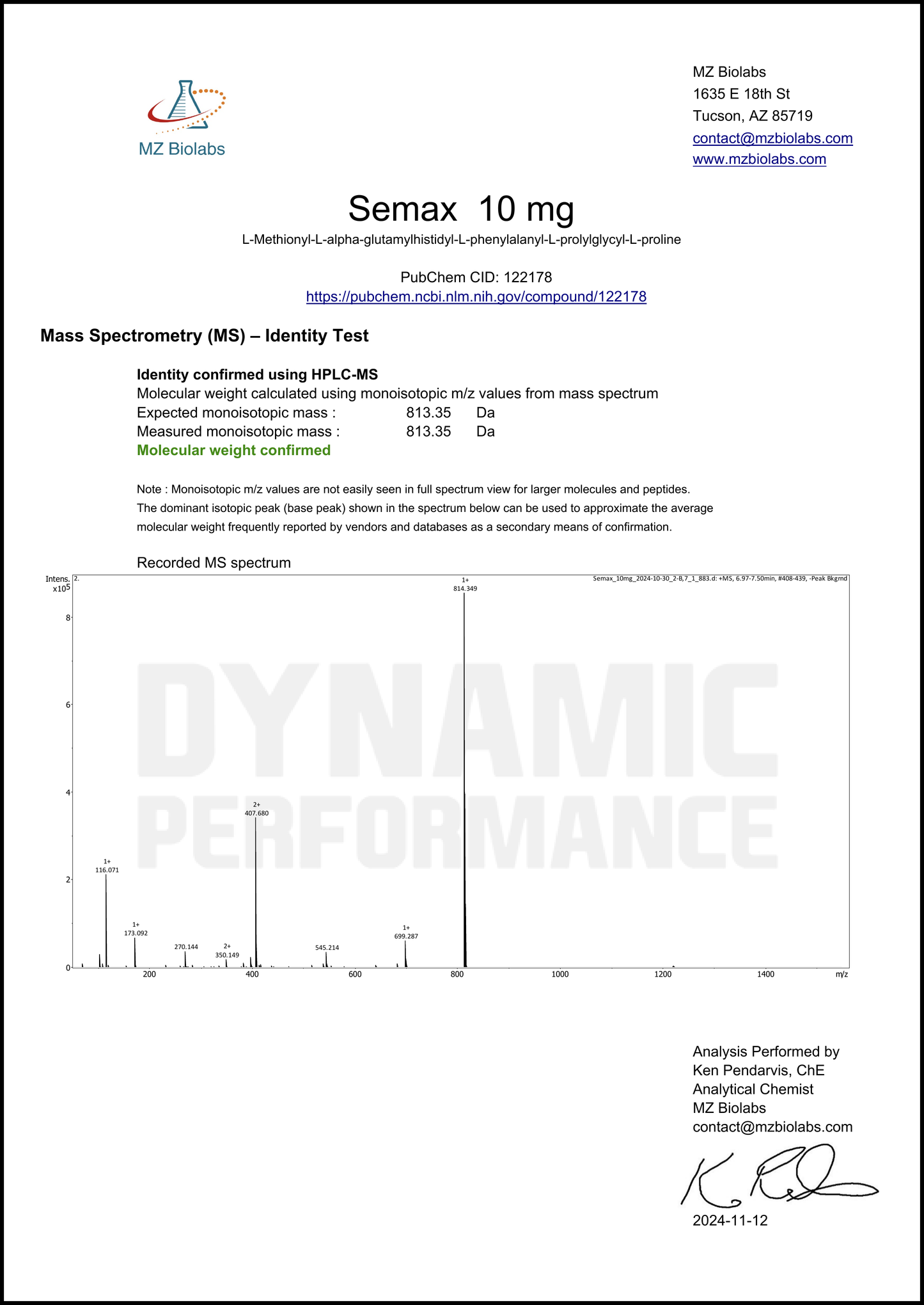 Semax Peptide (10mg per vial)
